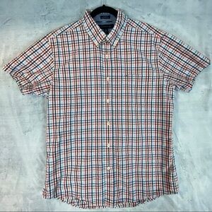 Tommy Hilfiger Shirt Mens Large Short Sleeve Button Down Seersucker Custom Fit